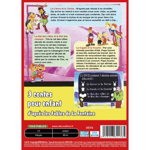 DVD - Film de  en DVD 3 contes pour enfant d'après les Fables de La Fontaine - Le Lièvre et la Tortue - La Cigale et la...