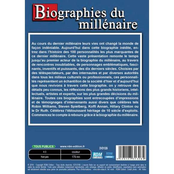 DVD - Film de  en DVD Biographies du millénaire