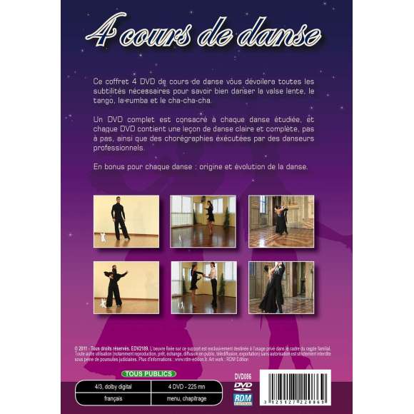 DVD - Film de  en DVD Coffret 4 DVD de cours de danse - Tango, valse lente, cha-cha-cha, rumba