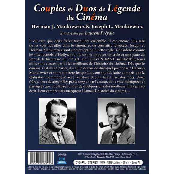 DVD - Film de Laurent Préyale en DVD Couples & Duos de Légende du Cinéma - Herman J. Mankiewicz & Joseph L. Mankiewicz