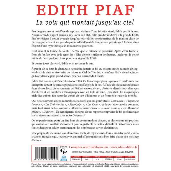 DVD - Film de Armand Isnard en DVD Edith Piaf - La voix qui montait jusqu'au ciel