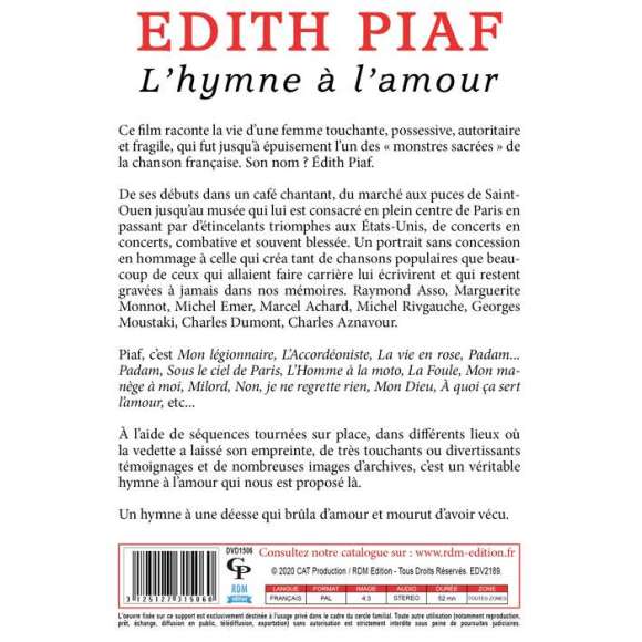 DVD - Film de Armand Isnard en DVD Edith Piaf - L'hymne à l'amour