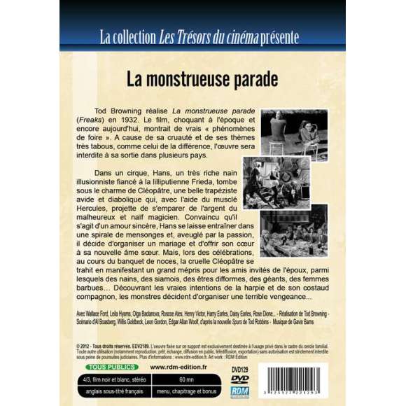 DVD - Film de Tod Browning en DVD Freaks - La monstreuse parade