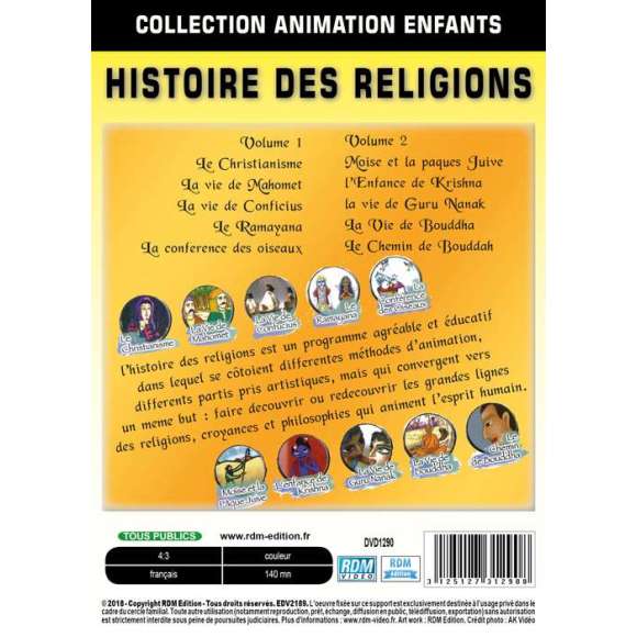 DVD - Film de  en DVD Histoire des Religions Volume 1 & 2 - L'origine des plus grandes religions en animation