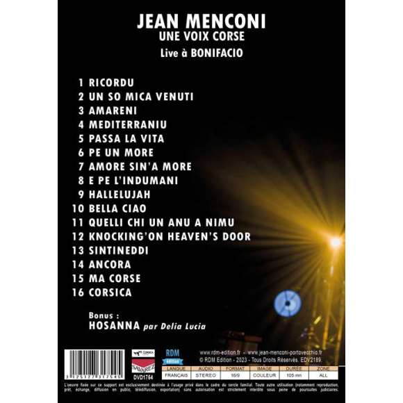DVD - Film de  en DVD Jean Menconi, une voix corse - Live à Bonifacio