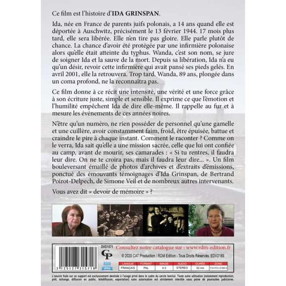 DVD - Film de Armand Isnard en DVD J'ai connu l'enfer, j'ai vécu d'espoir - Le témoignage bouleversant d'Ida Grinspan,...