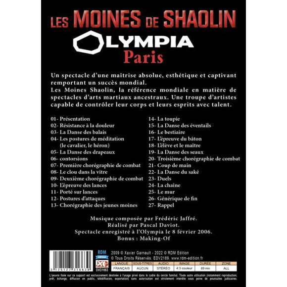 DVD - Film de Pascal Daviot en DVD Moines Shaolin (Les) - A l'Olympia - Paris