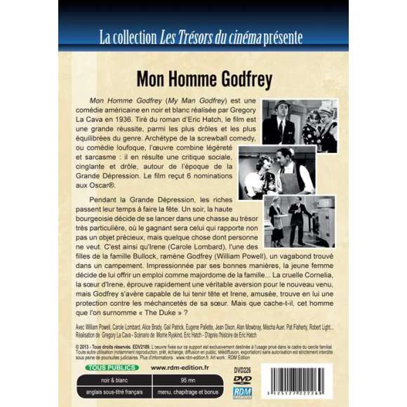 DVD - Film de Gregory La Cava en DVD Mon homme Godfrey