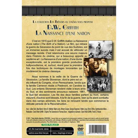 DVD - Film de D.W. Griffith en DVD Naissance d'une nation (La)