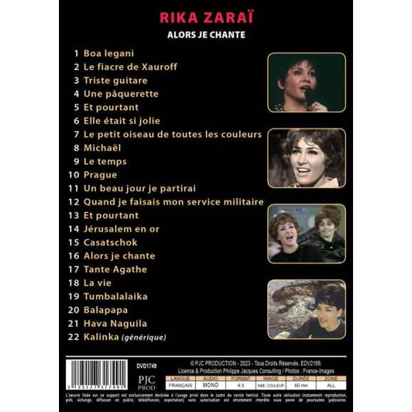 DVD - Film de  en DVD Rika Zaraï - Alors je chante