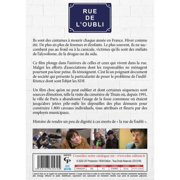 DVD - Film de Armand Isnard en DVD Rue de l'oubli - Plaidoyer pour celles et ceux qui meurent dans la rue