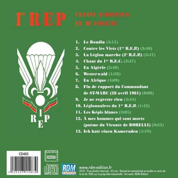 Officiers du 1er Régiment Etranger de Parachutistes, 1er R.E.P. : Chants d'honneur et de fidélité, Musique de genre,...