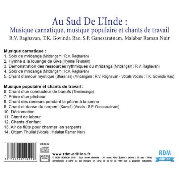 R.V. Raghavan, T.K. Govinda Rao, S.P. Ganesaratnam, Malabar Raman Nair, Au sud de l'Inde : Musique carnatique, musique...