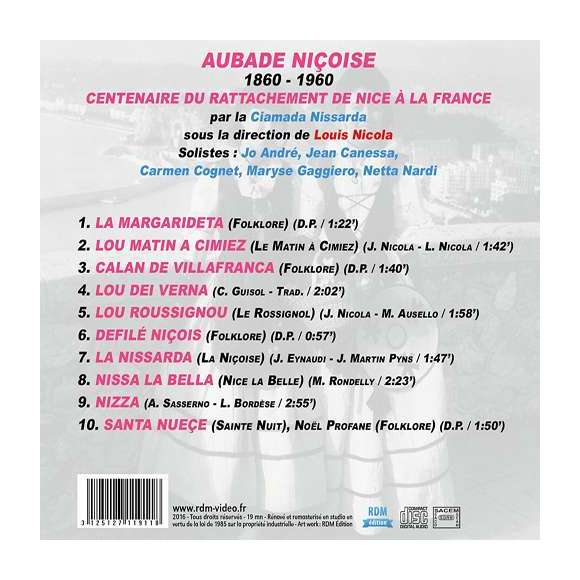 André, Jo, Canessa, Jean, Cognet, Carmen, Gaggiero, Maryse, Nardi, Netta, Aubade niçoise : Centenaire du rattachement de...