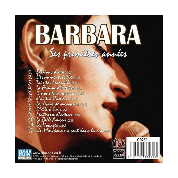 Barbara, Barbara, ses premières années, Variétés françaises, RDM-Edition, Musique
