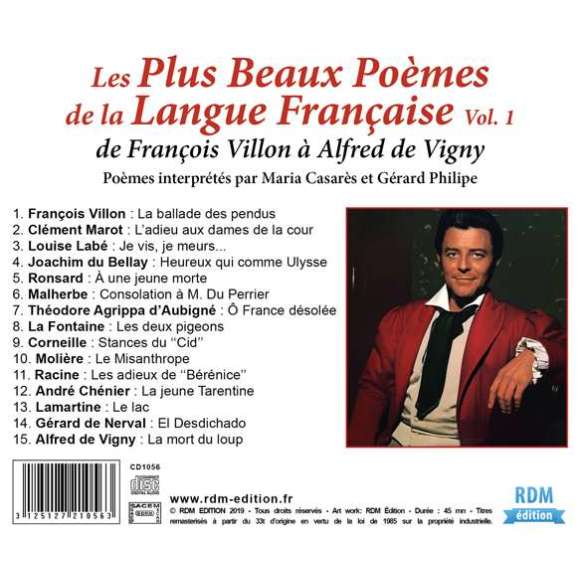 Casarès, Maria, Philipe, Gérard, Collection oeuvre lue - Les plus beaux poèmes de la langue française - Volume 1 : de...