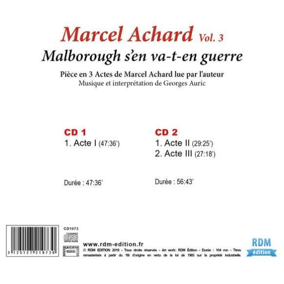 Achard, Marcel, Auric, Georges, Collection oeuvre lue - Marcel Achard - Volume 3 : Malborough s'en va-t-en guerre, Poésie...