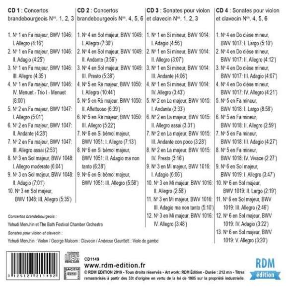 Menuhin, Yehudi, Malcom, George, Gauntlett, Ambrose, Concertos brandebourgeois Nos. 1 à 6, BWV 1046-1051 - Sonates pour...