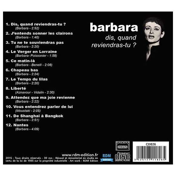 Barbara, Dis, quand reviendras-tu ?, Variétés françaises, RDM-Edition, Musique