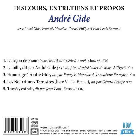 Gide, André, Mauriac, François, Philipe, Gérard, Barrault, Jean-Louis, Discours, entretiens et propos : André Gide,...