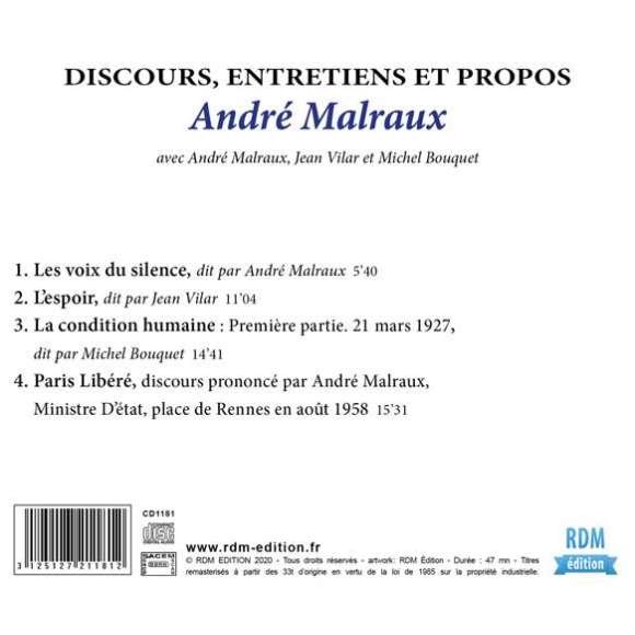Malraux, André, Vilar, Jean, Bouquet, Michel, Discours, entretiens et propos : André Malraux, Littérature, RDM-Edition,...