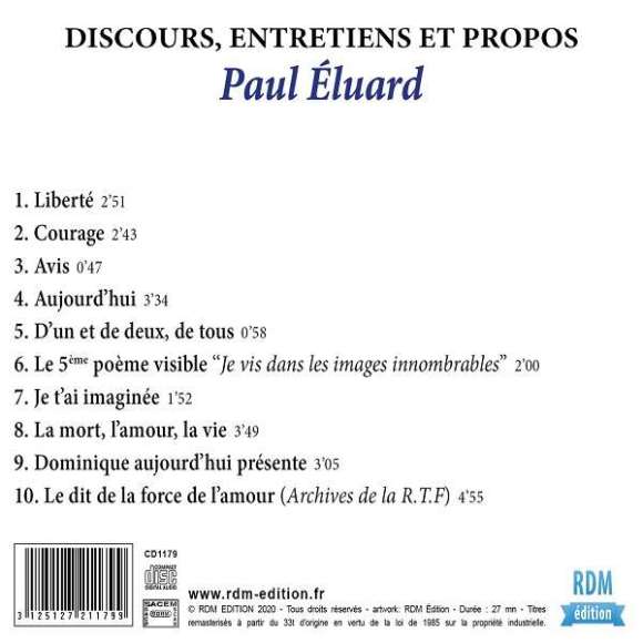 Eluard, Paul, Discours, entretiens et propos : Paul Éluard, Littérature, RDM-Edition, Musique