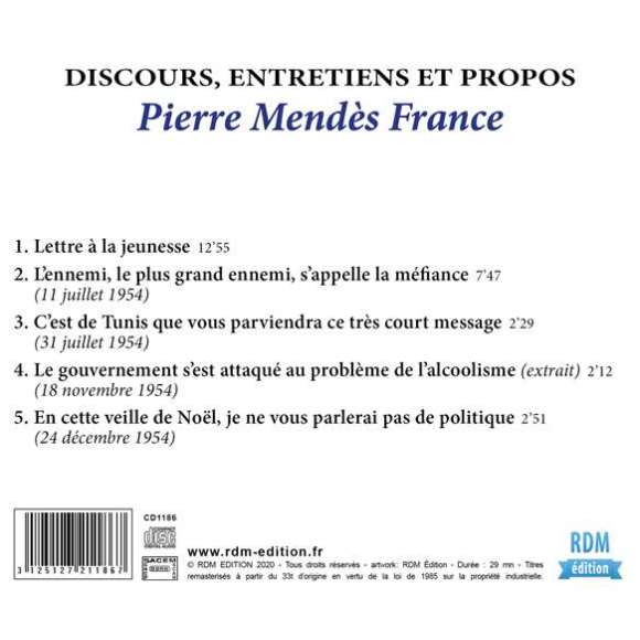 Mendès France, Pierre, Discours, entretiens et propos : Pierre Mendès France, Société, Littérature, RDM-Edition, Musique