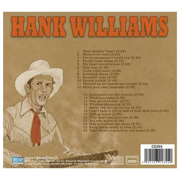 Williams, Hank, Hank Williams : 24 Greatest Hits, Country, Musiques du monde, RDM-Edition, Musique