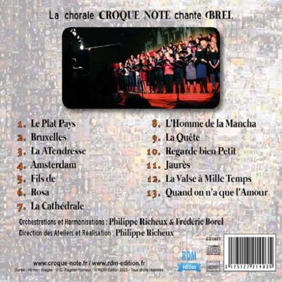 Croque Note, La chorale Croque Note chante Brel, Variétés françaises, RDM-Edition, Musique