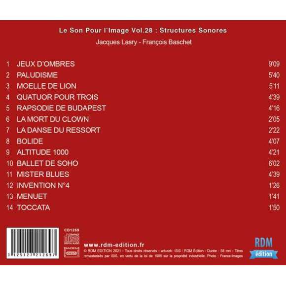 Lasry, Jacques, Baschet, François, Le Son Pour l'Image Vol. 28 : Structures Sonores, Ambiance, Instrumental, RDM-Edition,...