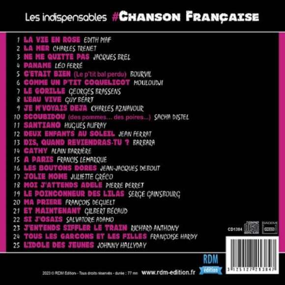 Piaf, Edith, Trenet, Charles, Brassens, Georges, Brel, Jacques, Ferré, Léo, Bourvil, Mouloudji, Béart, Guy, Aznavour,...