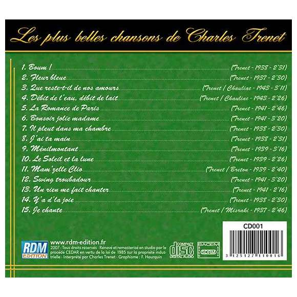 Trenet, Charles, Les plus belles chansons de Charles Trenet - Volume 1, Variétés françaises, RDM-Edition, Musique
