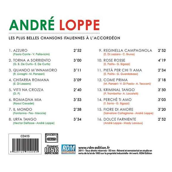 Loppe, André, Les Plus Belles Chansons italiennes à l'accordéon, Musette, Accordéon, RDM-Edition, Musique