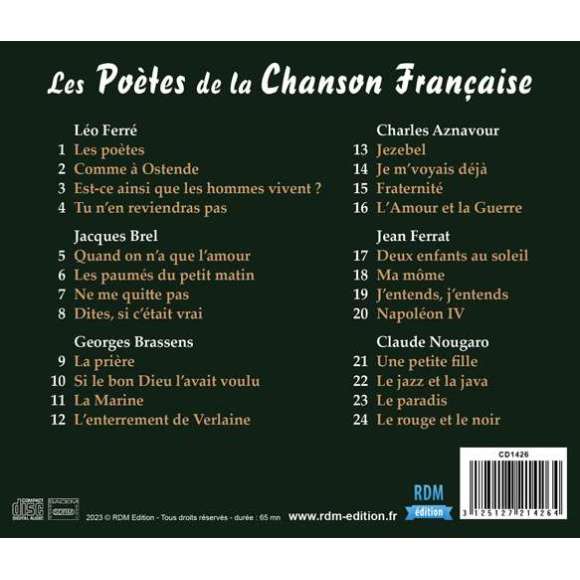 Ferré, Léo, Brel, Jacques, Brassens, Georges, Aznavour, Charles, Ferrat, Jean, Nougaro, Claude, Les poètes de la...
