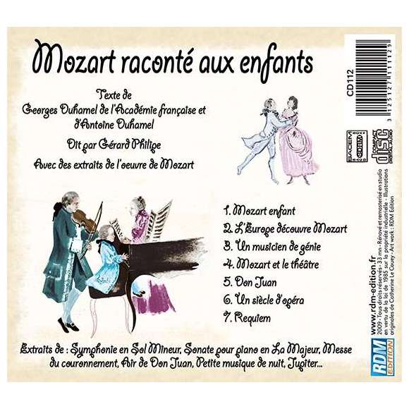 Philipe, Gérard, Mozart raconté aux enfants, Contes musicaux, Eveil musical, Enfance, RDM-Edition, Musique