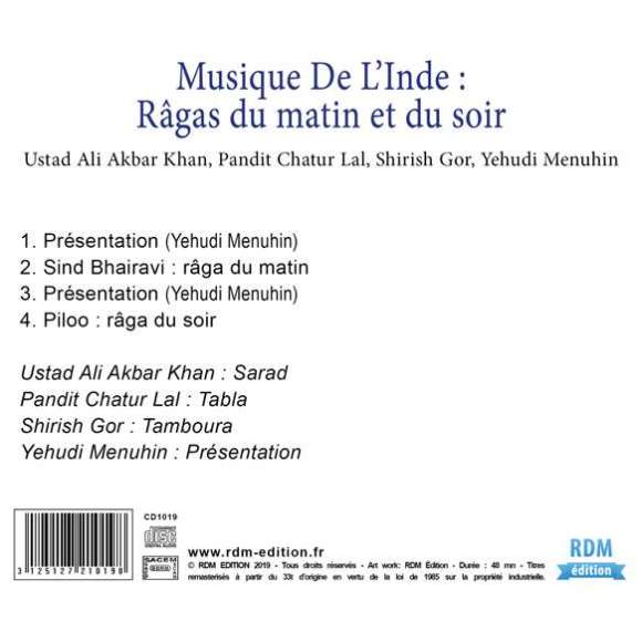 Ali Akbar Khan, Ustad, Chatur Lal, Pandit, Gor, Shirish, Menuhin, Yehudi, Musique de l'Inde : Râgas du matin et du soir -...