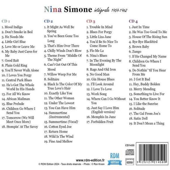 Simone, Nina, NIna Simone - Intégrale 1959-1962, Variétés internationales, Jazz, RDM-Edition, Musique