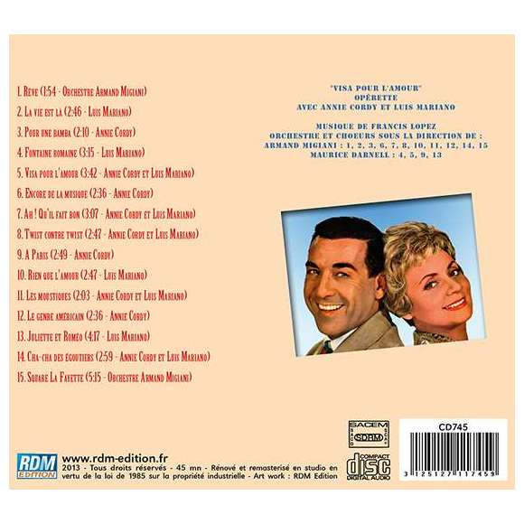 Cordy,  Annie, Mariano, Luis, Visa pour l'amour, Opérette, RDM-Edition, Musique