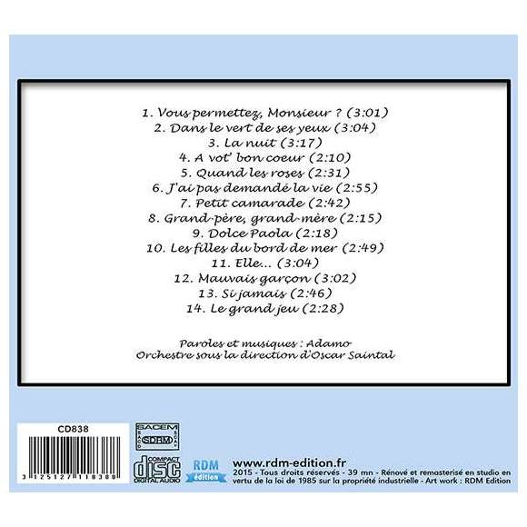 Adamo, Vous permettez, Monsieur ?, Variétés françaises, RDM-Edition, Musique