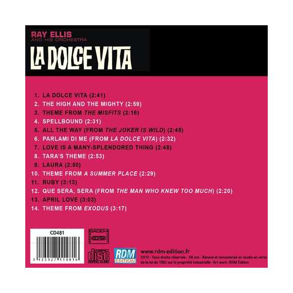 Ray Ellis and his orchestra, La Dolce Vita and other great motion picture themes, BOF & OST, RDM-Edition, Musique