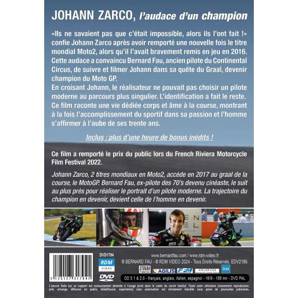 DVD - Film de Bernard Fau en DVD Johann Zarco, l'audace d'un champion