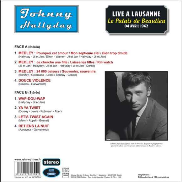 Hallyday, Johnny, Live à Lausanne, Le Palais de Beaulieu - 04 avril 1962 (Vinyle + CD), Variétés françaises, Rock...