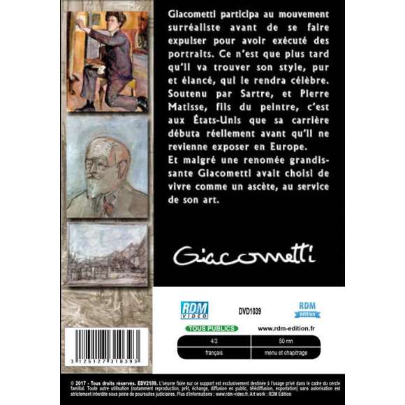 DVD - Film de  en DVD Collection les grands peintres - Alberto Giacometti