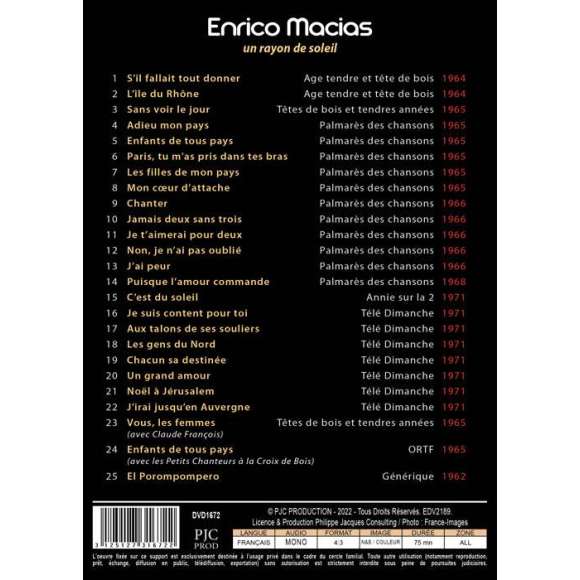 DVD - Film de  en DVD Enrico Macias - Un rayon de soleil