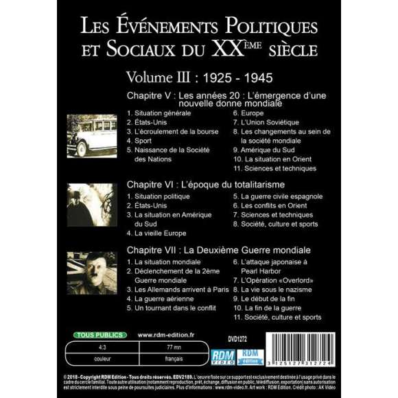 DVD - Film de  en DVD Événements politiques et sociaux du XXème siècle (Les) - Volume 3 - 1925-1945
