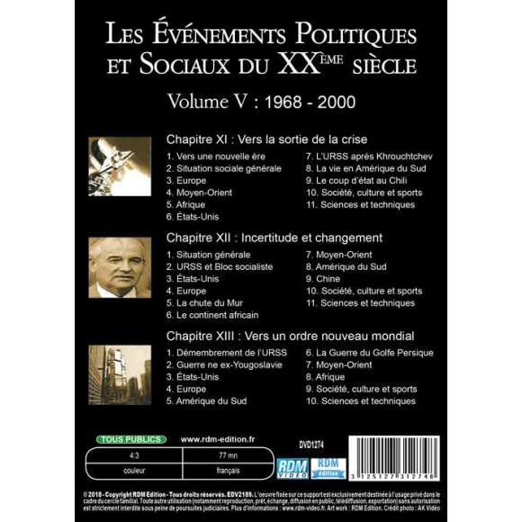 DVD - Film de  en DVD Événements politiques et sociaux du XXème siècle (Les) - Volume 5 - 1968-2000