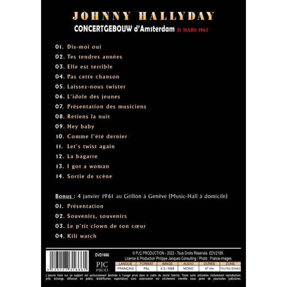 DVD - Film de  en DVD Johnny hallyday live au Concertgebouw d'Amsterdam le 31 mars 1963