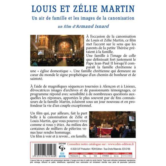 DVD - Film de Armand Isnard en DVD Louis et Zélie Martin - Un air de famille et les images de la canonisation