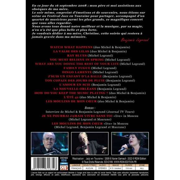 DVD - Film de  en DVD Michel & Benjamin Legrand en concert - Les liens du jazz (Festival Jazz en Touraine - 16/09/2008)