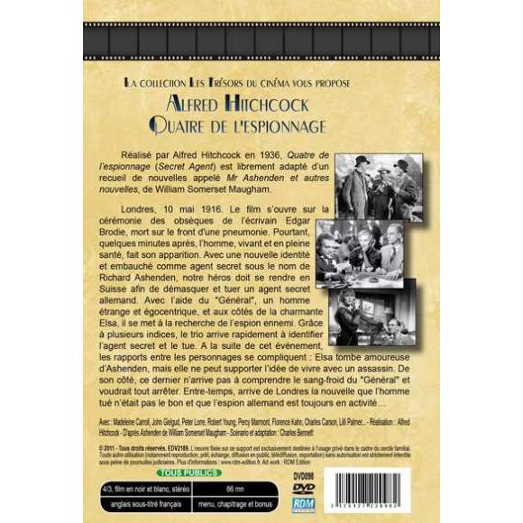 DVD - Film de Alfred Hitchcock en DVD Quatre de l'espionnage